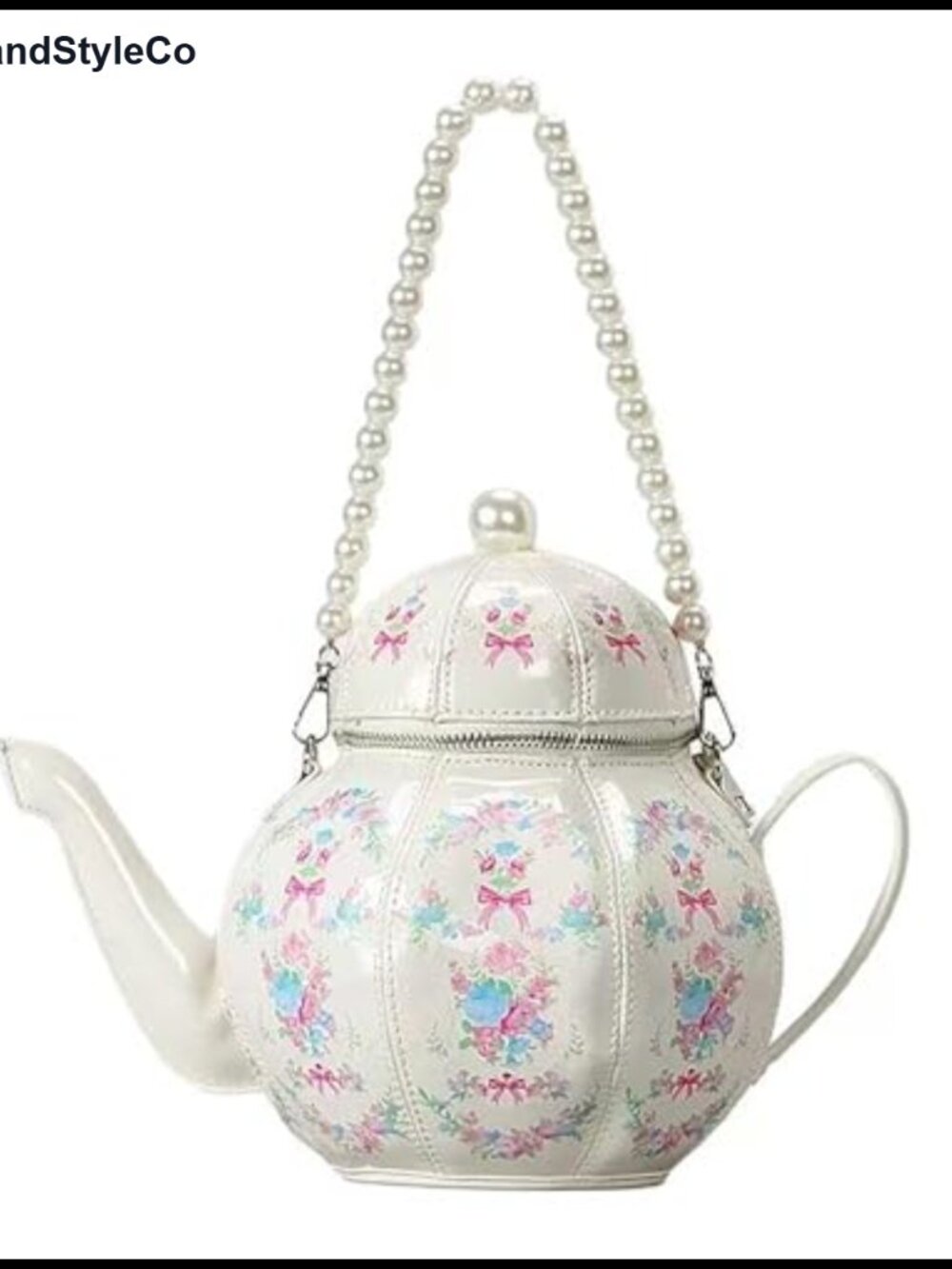 Teapot Shaped Floral Crossbody Handbag for Women PU Leather Novelty Lolita Purse